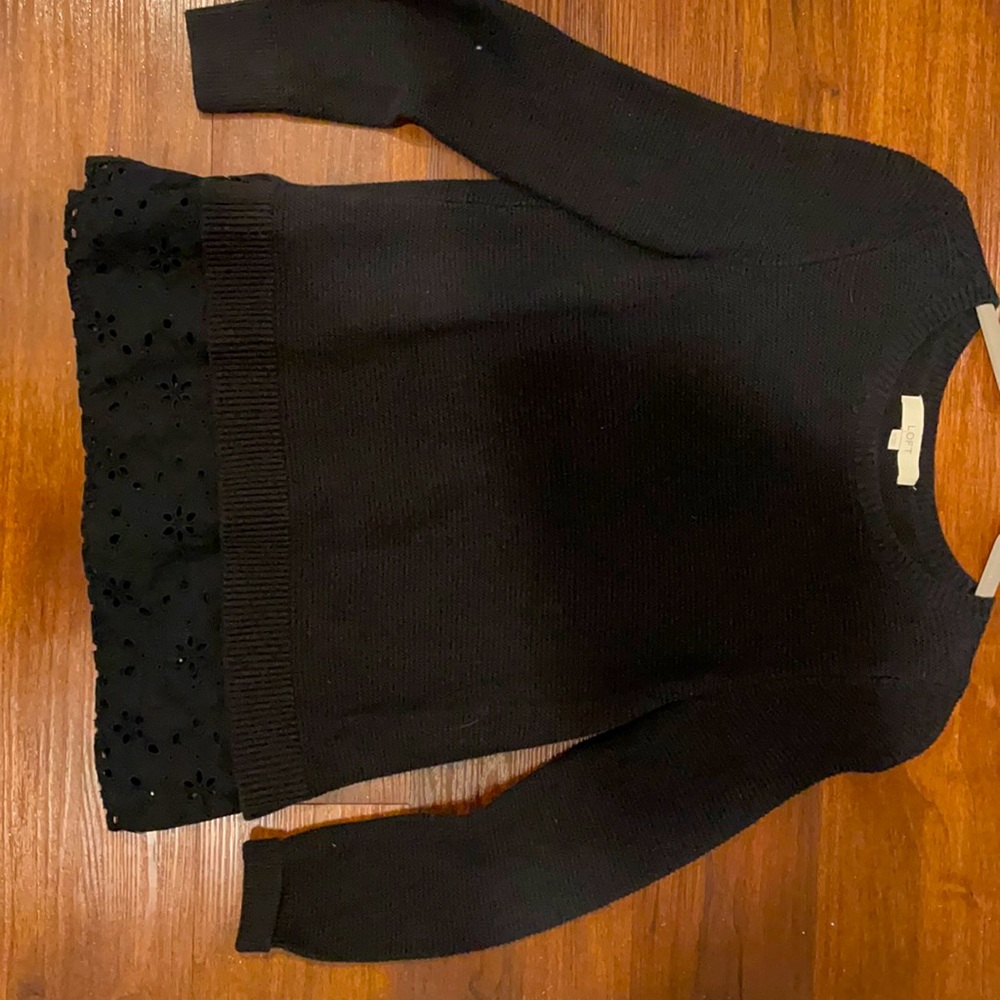 Xs loft black sweater with lace detail bottom